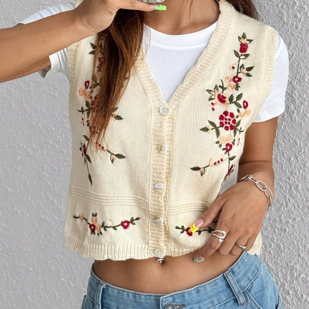 Multicolor Casual Women's Sweet Embroidered Vest - Picture 7 of 8